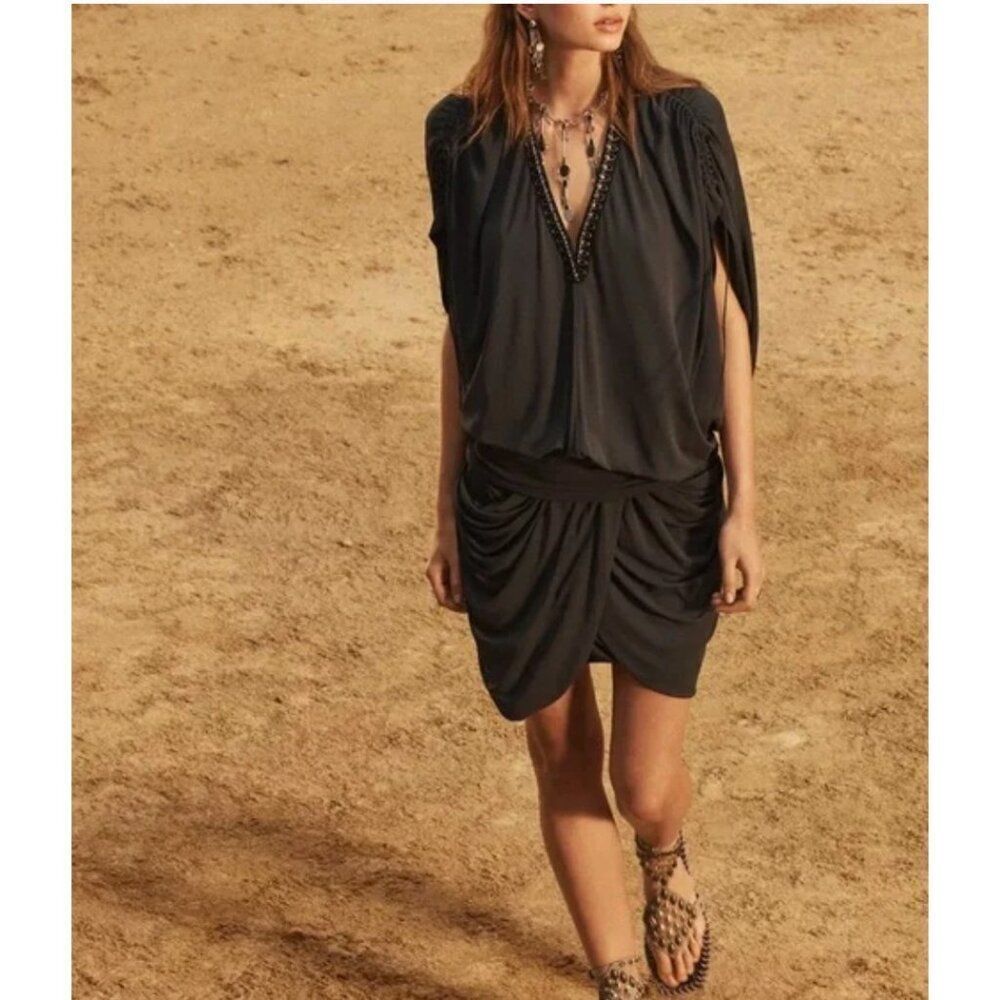 Zara Limited edition Womens Beaded Short Dress Small Gray V-Neck 2257/707 NWT